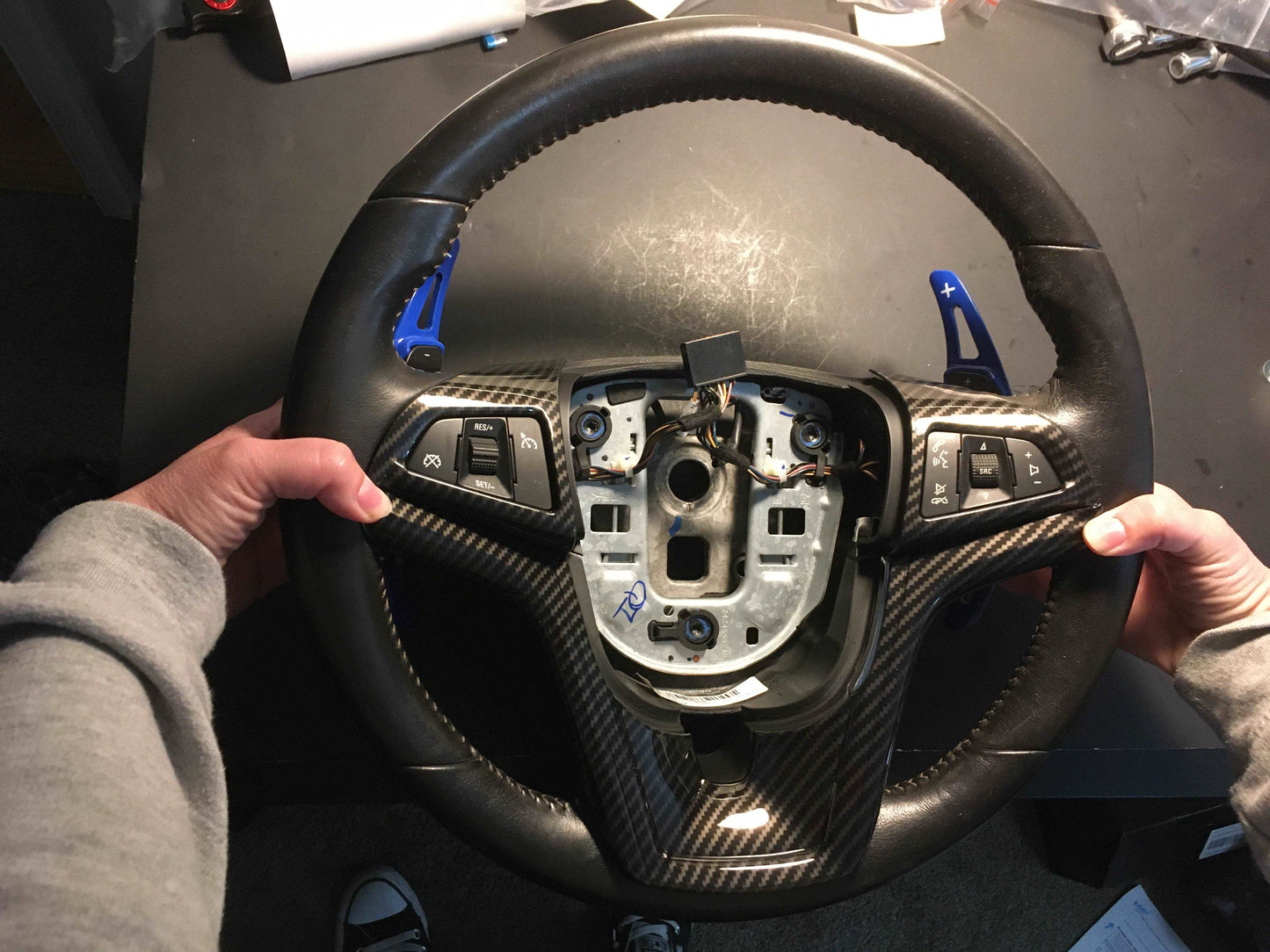 Custom steering wheels with paddle shifters.